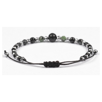 Bransoletka celebrytka czarny TURMALIN ZOISYT Z RUBINEM HEMATYT ochrona